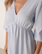 jumelle Rochie Evazată Din Bumbac Albastru Deschis Boho cu Legătură și cu Elastic în Talie Lawla