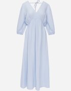 jumelle Rochie Evazată Din Bumbac Albastru Deschis Boho cu Legătură și cu Elastic în Talie Lawla