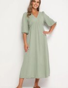 jumelle Rochie evazată din bumbac Boho Verde închis cu legătură și elastic în talie Lawla