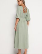 jumelle Rochie evazată din bumbac Boho Verde închis cu legătură și elastic în talie Lawla
