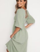 jumelle Rochie evazată din bumbac Boho Verde închis cu legătură și elastic în talie Lawla
