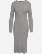 jumelle Rochie Gri Mulate din Viscoză din Material Reiat cu Șnur Eleavia