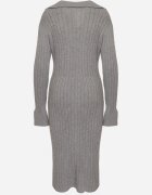 jumelle Rochie Gri Tricotată Reiată din Vâscoză cu croială ajustată cu Guler Salindrea