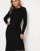 jumelle Rochie Neagră Mulată cu Vâscoză din Material Reiat cu Șnur Eleavia
