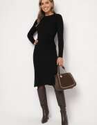 jumelle Rochie Neagră Mulată cu Vâscoză din Material Reiat cu Șnur Eleavia