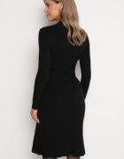 jumelle Rochie Neagră Mulată cu Vâscoză din Material Reiat cu Șnur Eleavia