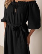 jumelle Rochie neagră trapezoidală din muselină de bumbac cu curea și elastic în talie Vimarinn