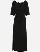jumelle Rochie neagră trapezoidală din muselină de bumbac cu curea și elastic în talie Vimarinn