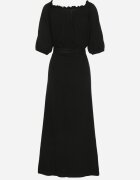 jumelle Rochie neagră trapezoidală din muselină de bumbac cu curea și elastic în talie Vimarinn