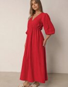 jumelle Rochie Roșie Cloș din bumbac Boho cu șnur și elastic în talie Lawla
