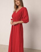 jumelle Rochie Roșie Cloș din bumbac Boho cu șnur și elastic în talie Lawla