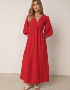 jumelle Rochie Roșie Cloș din bumbac Boho cu șnur și elastic în talie Lawla