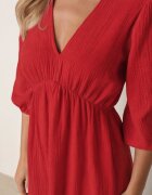 jumelle Rochie Roșie Cloș din bumbac Boho cu șnur și elastic în talie Lawla