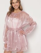 jumelle Rochie roz decorată cu șnur și curea Nivoren