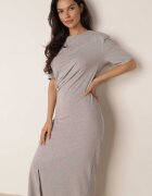 jumelle Rochie T-shirt din bumbac cu fronseu care evidențiază talia Timiore Gri