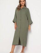 jumelle Rochie Verde închis cu croi boxy din Viscoză Ziseria