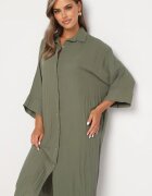 jumelle Rochie Verde închis cu croi boxy din Viscoză Ziseria