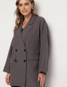 jumelle Sacou Gri Oversize Dublu cu Imitație de Buzunare Tinnielle
