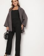 jumelle Sacou Gri Oversize Dublu cu Imitație de Buzunare Tinnielle