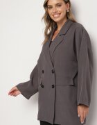 jumelle Sacou Gri Oversize Dublu cu Imitație de Buzunare Tinnielle