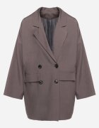 jumelle Sacou Gri Oversize Dublu cu Imitație de Buzunare Tinnielle