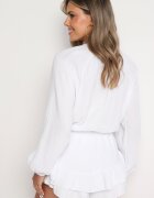 jumelle Salopetă Albă Din Bumbac cu elastic în talie și fustă-pantaloni scurți Gleasea