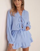 jumelle Salopetă Albastră Legată Din bumbac Boho cu Volănașe și Legătură Lalelia