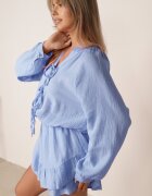 jumelle Salopetă Albastră Legată Din bumbac Boho cu Volănașe și Legătură Lalelia