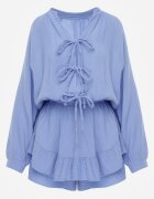 jumelle Salopetă Albastră Legată Din bumbac Boho cu Volănașe și Legătură Lalelia