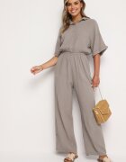 jumelle Salopetă de bumbac bej închis cu partea de sus stil cămașă și pantaloni drepți Namsore