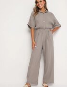 jumelle Salopetă de bumbac bej închis cu partea de sus stil cămașă și pantaloni drepți Namsore