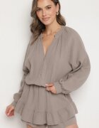 jumelle Salopetă din bumbac Bej închis cu bandă elastică în talie și Fustă-pantalon Gleasea