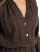 jumelle Salopetă din bumbac maro cu bandă elastică în talie și fustă-pantaloni scurți Gleasea