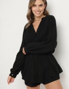 jumelle Salopetă Neagră din Bumbac cu Bandă Elastică în Talie și Fustă-Pantaloni scurți Gleasea