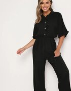 jumelle Salopetă Neagră din Bumbac cu Bluză tip Cămașă și Pantaloni Drepți Namsore