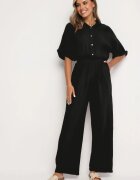 jumelle Salopetă Neagră din Bumbac cu Bluză tip Cămașă și Pantaloni Drepți Namsore