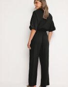 jumelle Salopetă Neagră din Bumbac cu Bluză tip Cămașă și Pantaloni Drepți Namsore