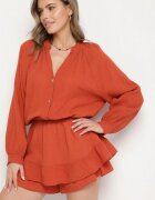 jumelle Salopetă Portocalie din Bumbac cu bandă elastică în talie și fustă-pantaloni scurți Gleasea