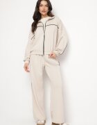 jumelle Set de Trening Bej deschis cu Viscoză în Stil Retro Bluză și Pantaloni Largi Lavriz