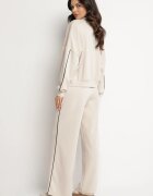 jumelle Set de Trening Bej deschis cu Viscoză în Stil Retro Bluză și Pantaloni Largi Lavriz