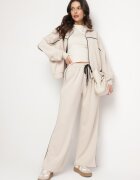 jumelle Set de Trening Bej deschis cu Viscoză în Stil Retro Bluză și Pantaloni Largi Lavriz