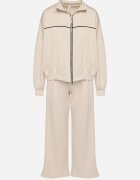 jumelle Set de Trening Bej deschis cu Viscoză în Stil Retro Bluză și Pantaloni Largi Lavriz