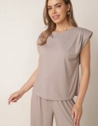 jumelle Set din material fluid cu vâscoză pantaloni largi și bluză Pebosea Bej