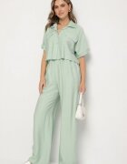 jumelle Set din viscoză verde deschis: Cămașă scurtă și Pantaloni largi Davitta