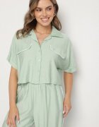 jumelle Set din viscoză verde deschis: Cămașă scurtă și Pantaloni largi Davitta