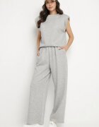 jumelle Set Gri din Viscoză Tricou cu Umeri Întăriți și Pantaloni Largi Nevisari