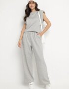 jumelle Set Gri din Viscoză Tricou cu Umeri Întăriți și Pantaloni Largi Nevisari