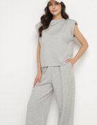 jumelle Set Gri din Viscoză Tricou cu Umeri Întăriți și Pantaloni Largi Nevisari