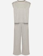 jumelle Set Gri din Viscoză Tricou cu Umeri Întăriți și Pantaloni Largi Nevisari
