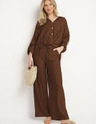 jumelle Set maro vâscoză oversize Cămașă și Pantaloni cu elastic în talie Natilira